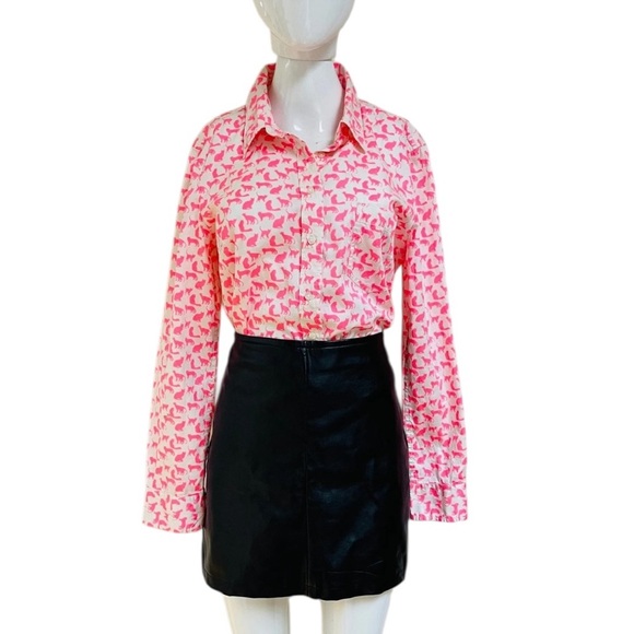 GAP | Neon Pink Novelty Cat Print Women’s Boyfriend Button Down Shirt | L - Picture 4 of 7